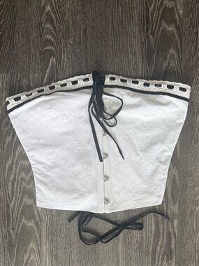 White Strapless Corset Top with Black velvet Trim